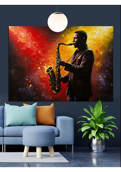 Saksafoncu Işık Müzik Atmosfer Dekoratif Kanvas - Mdf Ahşap Tablo modelleri
