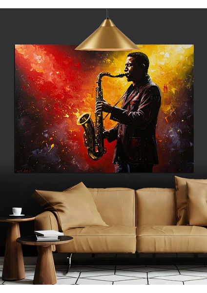 Saksafoncu Işık Müzik Atmosfer Dekoratif Kanvas - Mdf Ahşap Tablo fırsatları
