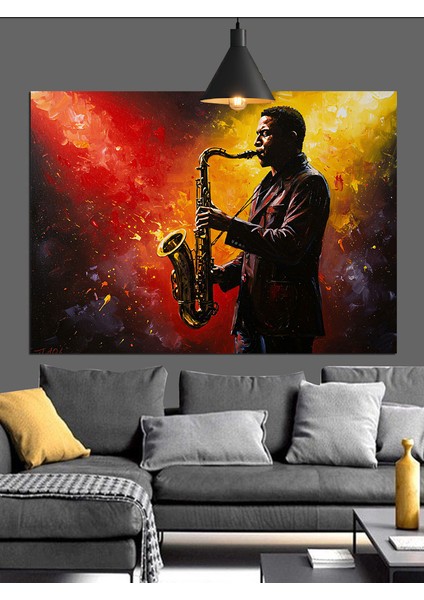 Saksafoncu Işık Müzik Atmosfer Dekoratif Kanvas - Mdf Ahşap Tablo indirimleri
