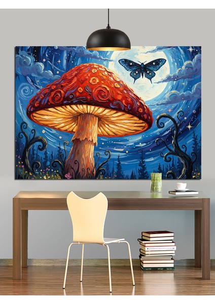 Mavi Mantar Orman Manzarası Dekoratif Kanvas - Mdf Ahşap Tablo