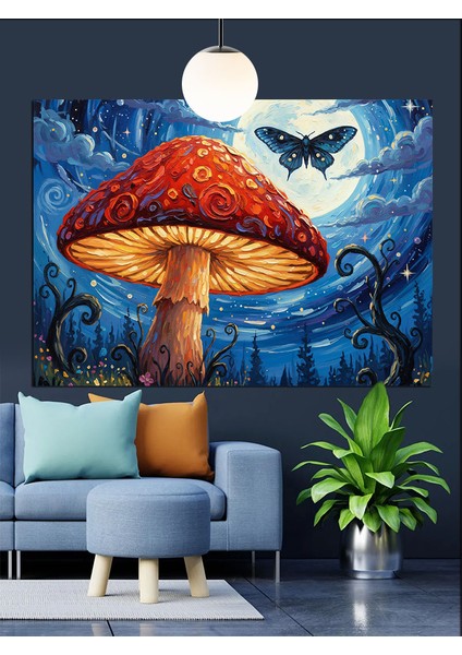 Mavi Mantar Orman Manzarası Dekoratif Kanvas - Mdf Ahşap Tablo fiyatları