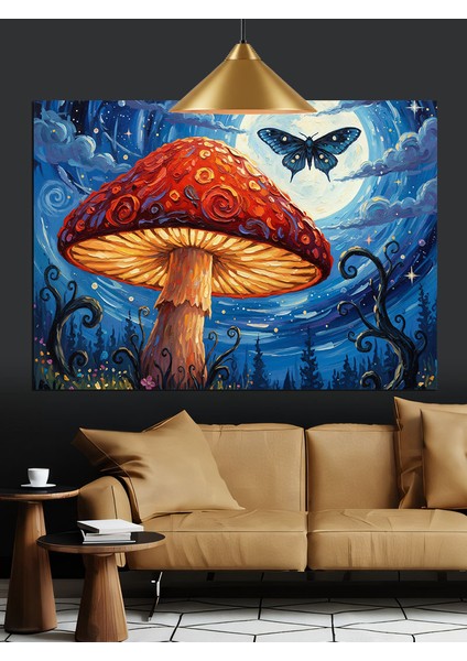 Mavi Mantar Orman Manzarası Dekoratif Kanvas - Mdf Ahşap Tablo modelleri