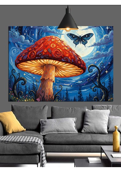 Mavi Mantar Orman Manzarası Dekoratif Kanvas - Mdf Ahşap Tablo fırsatları