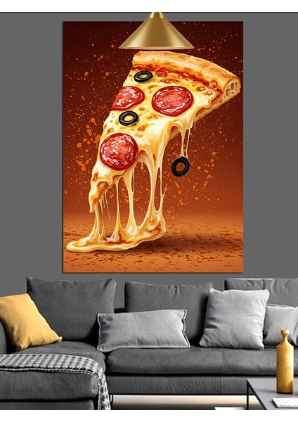 Bütün Bir Pizza Üzerinde Peynir Erimesi Dekoratif Kanvas - Mdf Ahşap Tablo