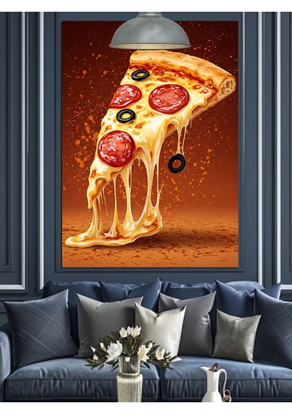Bütün Bir Pizza Üzerinde Peynir Erimesi Dekoratif Kanvas - Mdf Ahşap Tablo fiyatları