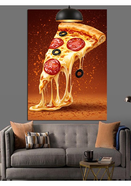 Bütün Bir Pizza Üzerinde Peynir Erimesi Dekoratif Kanvas - Mdf Ahşap Tablo modelleri