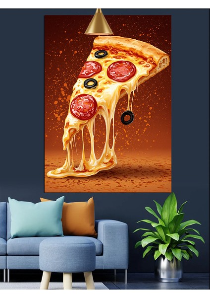 Bütün Bir Pizza Üzerinde Peynir Erimesi Dekoratif Kanvas - Mdf Ahşap Tablo fırsatları