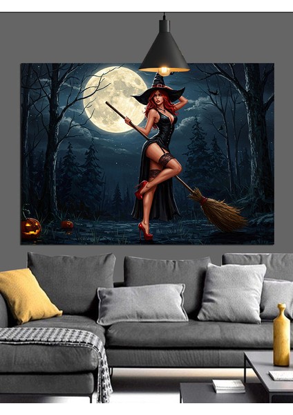 Dolunayda Cadı Uçan Süpürge Dekoratif Kanvas - Mdf Ahşap Tablo fiyatları