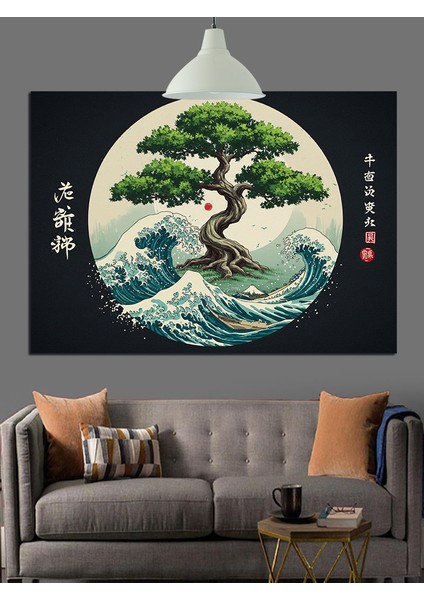 Japon Dalgası ve Dağ Dekoratif Kanvas - Mdf Ahşap Tablo fiyatları