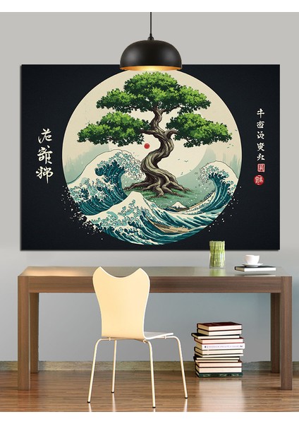Japon Dalgası ve Dağ Dekoratif Kanvas - Mdf Ahşap Tablo modelleri