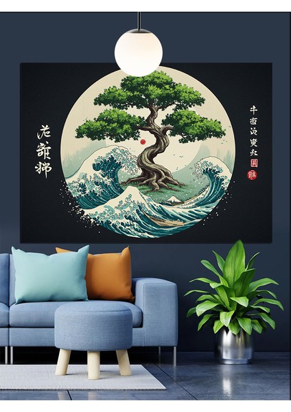 Japon Dalgası ve Dağ Dekoratif Kanvas - Mdf Ahşap Tablo fırsatları