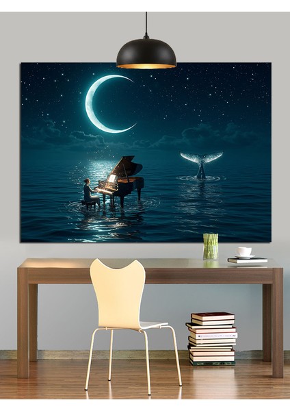 Dolunay Deniz Piyano Müzik Dekoratif Kanvas - Mdf Ahşap Tablo fiyatları
