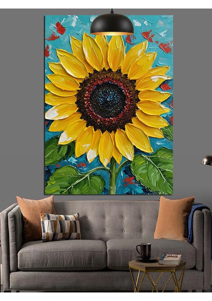 Canlı Sarı Renkli Büyük Parlak Ayçiçeği Dekoratif Kanvas - Mdf Ahşap Tablo