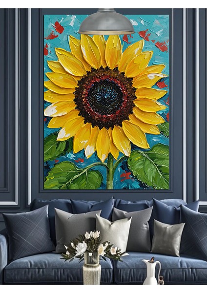 Canlı Sarı Renkli Büyük Parlak Ayçiçeği Dekoratif Kanvas - Mdf Ahşap Tablo indirimleri