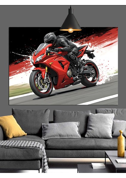 Kırmızı Motosiklet Hız Yarış Dekoratif Kanvas - Mdf Ahşap Tablo fırsatları