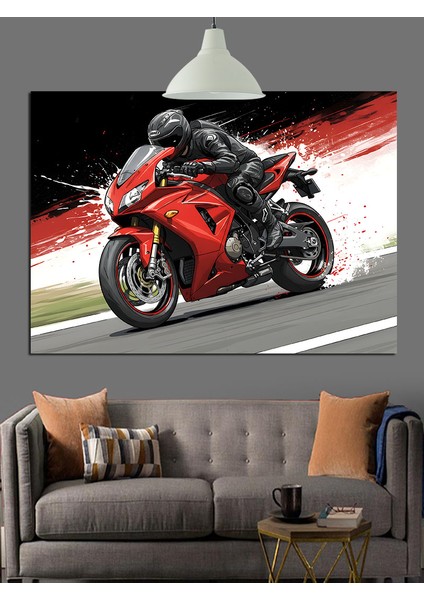 Kırmızı Motosiklet Hız Yarış Dekoratif Kanvas - Mdf Ahşap Tablo indirimleri