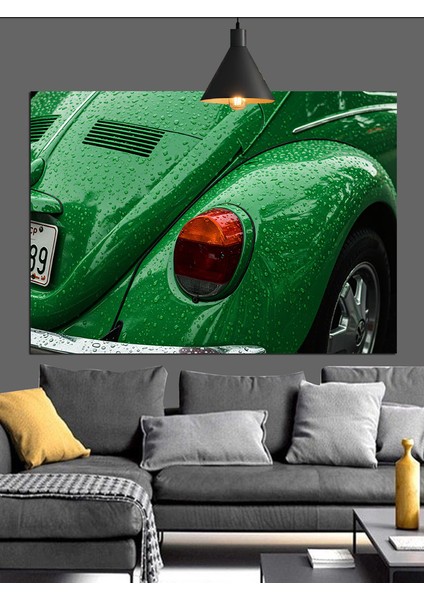 Yeşil Kaplumbağa Araba Detayı Dekoratif Kanvas - Mdf Ahşap Tablo