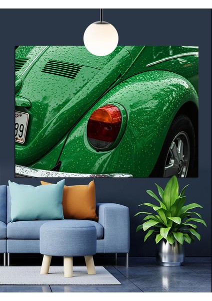 Yeşil Kaplumbağa Araba Detayı Dekoratif Kanvas - Mdf Ahşap Tablo fırsatları