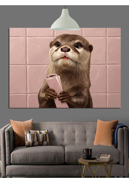 Sevimli Su Samuru Portresi Dekoratif Kanvas - Mdf Ahşap Tablo fiyatları