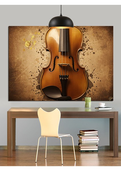 Keman Müzik Enstrümanı Klasik Dekoratif Kanvas - Mdf Ahşap Tablo