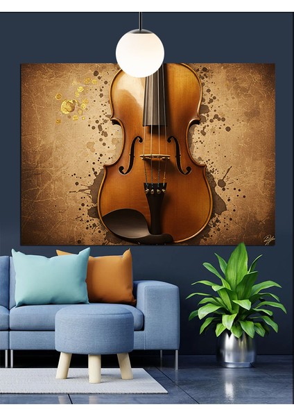 Keman Müzik Enstrümanı Klasik Dekoratif Kanvas - Mdf Ahşap Tablo fiyatları