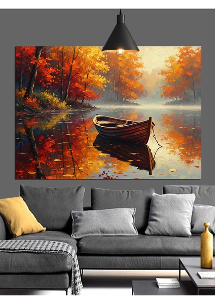 Sonbahar Yaprakları ve Göl Dekoratif Kanvas - Mdf Ahşap Tablo fiyatları