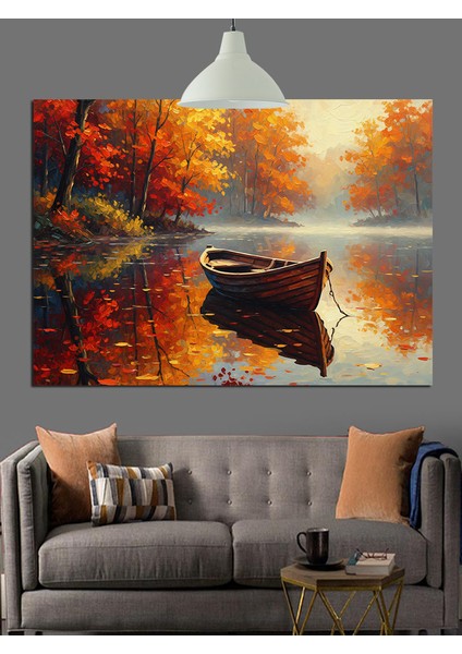 Sonbahar Yaprakları ve Göl Dekoratif Kanvas - Mdf Ahşap Tablo modelleri