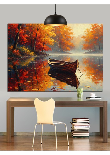 Sonbahar Yaprakları ve Göl Dekoratif Kanvas - Mdf Ahşap Tablo fırsatları