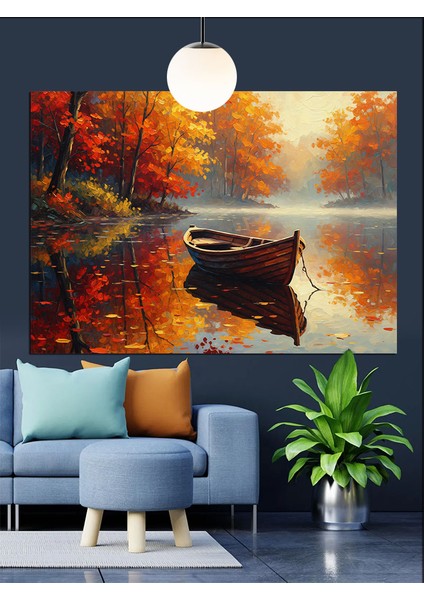 Sonbahar Yaprakları ve Göl Dekoratif Kanvas - Mdf Ahşap Tablo indirimleri