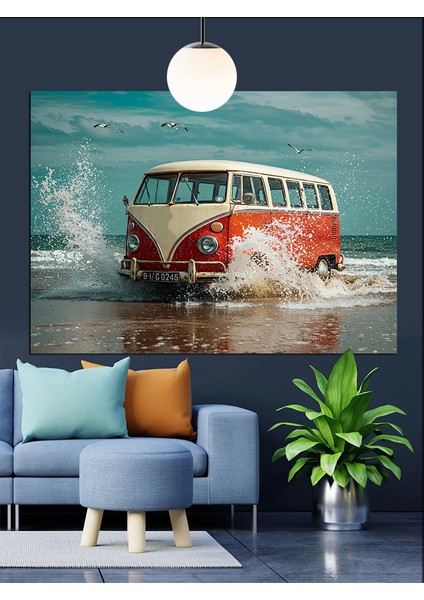Volkswagen Minibüs Plaj Dalgalar Dekoratif Kanvas - Mdf Ahşap Tablo fiyatları