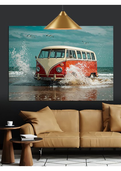 Volkswagen Minibüs Plaj Dalgalar Dekoratif Kanvas - Mdf Ahşap Tablo modelleri