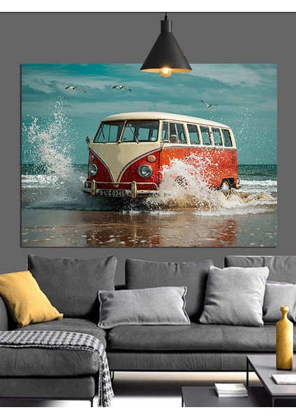 Volkswagen Minibüs Plaj Dalgalar Dekoratif Kanvas - Mdf Ahşap Tablo fırsatları