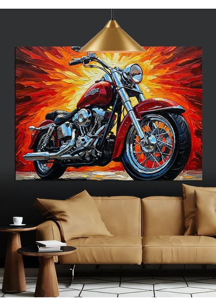 Kırmızı Motorlu Sanatsal Motosiklet Dekoratif Kanvas - Mdf Ahşap Tablo modelleri