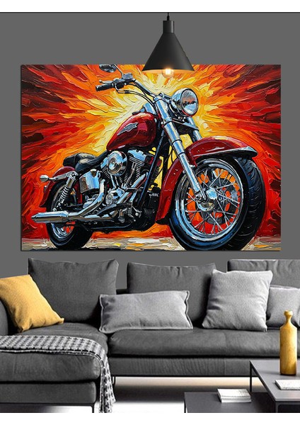 Kırmızı Motorlu Sanatsal Motosiklet Dekoratif Kanvas - Mdf Ahşap Tablo fırsatları