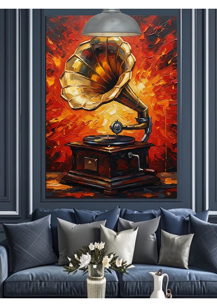 Gramofonda Klasik Müzik Dinletisi Dekoratif Kanvas - Mdf Ahşap Tablo modelleri