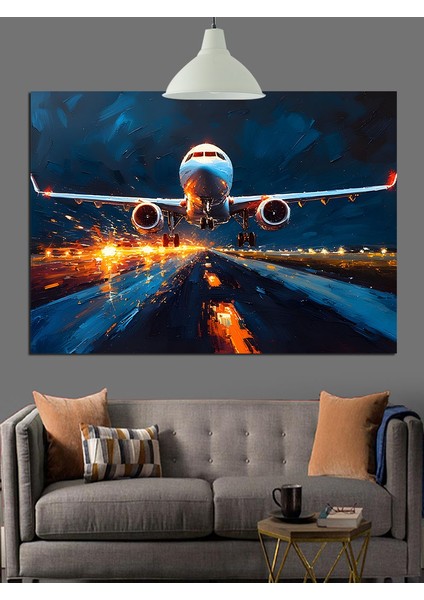 Uçak Iniş Pisti Gece Dekoratif Kanvas - Mdf Ahşap Tablo fiyatları