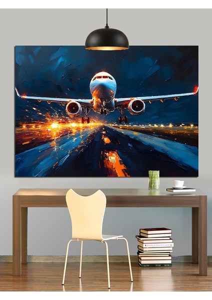 Uçak Iniş Pisti Gece Dekoratif Kanvas - Mdf Ahşap Tablo modelleri