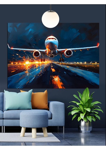 Uçak Iniş Pisti Gece Dekoratif Kanvas - Mdf Ahşap Tablo fırsatları