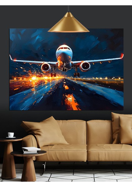 Uçak Iniş Pisti Gece Dekoratif Kanvas - Mdf Ahşap Tablo indirimleri