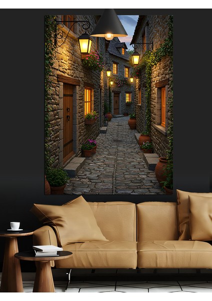 Avrupa'da Taş Duvarlı Dar Sokak Dekoratif Kanvas - Mdf Ahşap Tablo modelleri