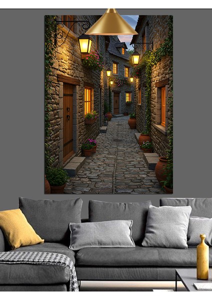 Avrupa'da Taş Duvarlı Dar Sokak Dekoratif Kanvas - Mdf Ahşap Tablo fırsatları