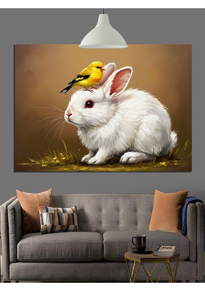 Kuşlu Beyaz Tavşan Dekoratif Kanvas - Mdf Ahşap Tablo fiyatları
