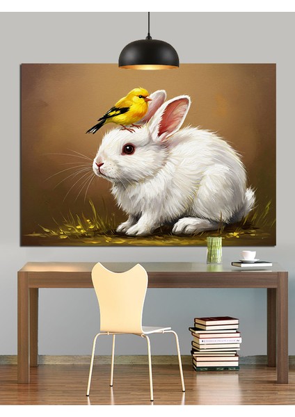 Kuşlu Beyaz Tavşan Dekoratif Kanvas - Mdf Ahşap Tablo modelleri