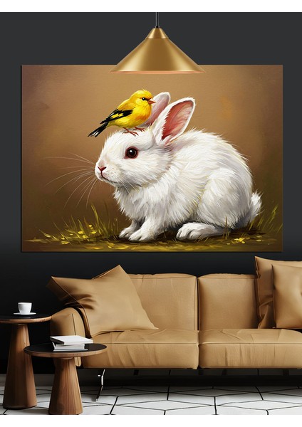 Kuşlu Beyaz Tavşan Dekoratif Kanvas - Mdf Ahşap Tablo indirimleri
