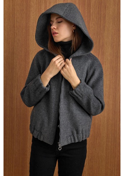 Kapüşonlu Beli Lastikli Oversize Kısa Kaban KOYU GRİ 3162 indirimleri