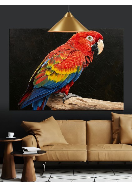 Parlak Renkli Macaw Papağanı Portresi Dekoratif Kanvas - Mdf Ahşap Tablo