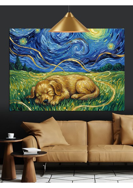 Çimde Uyuyan Köpek Dekoratif Kanvas - Mdf Ahşap Tablo