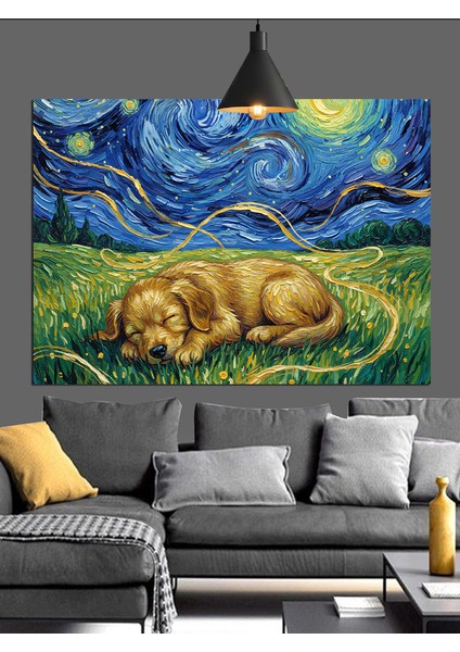 Çimde Uyuyan Köpek Dekoratif Kanvas - Mdf Ahşap Tablo fiyatları