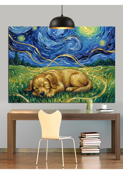 Çimde Uyuyan Köpek Dekoratif Kanvas - Mdf Ahşap Tablo fırsatları