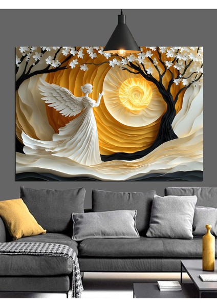 Melek ve Ağaç Dekoratif Kanvas - Mdf Ahşap Tablo